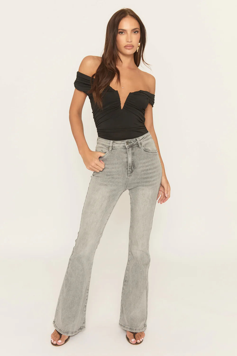 Black V Detail Ruched Bodysuit - Daisee