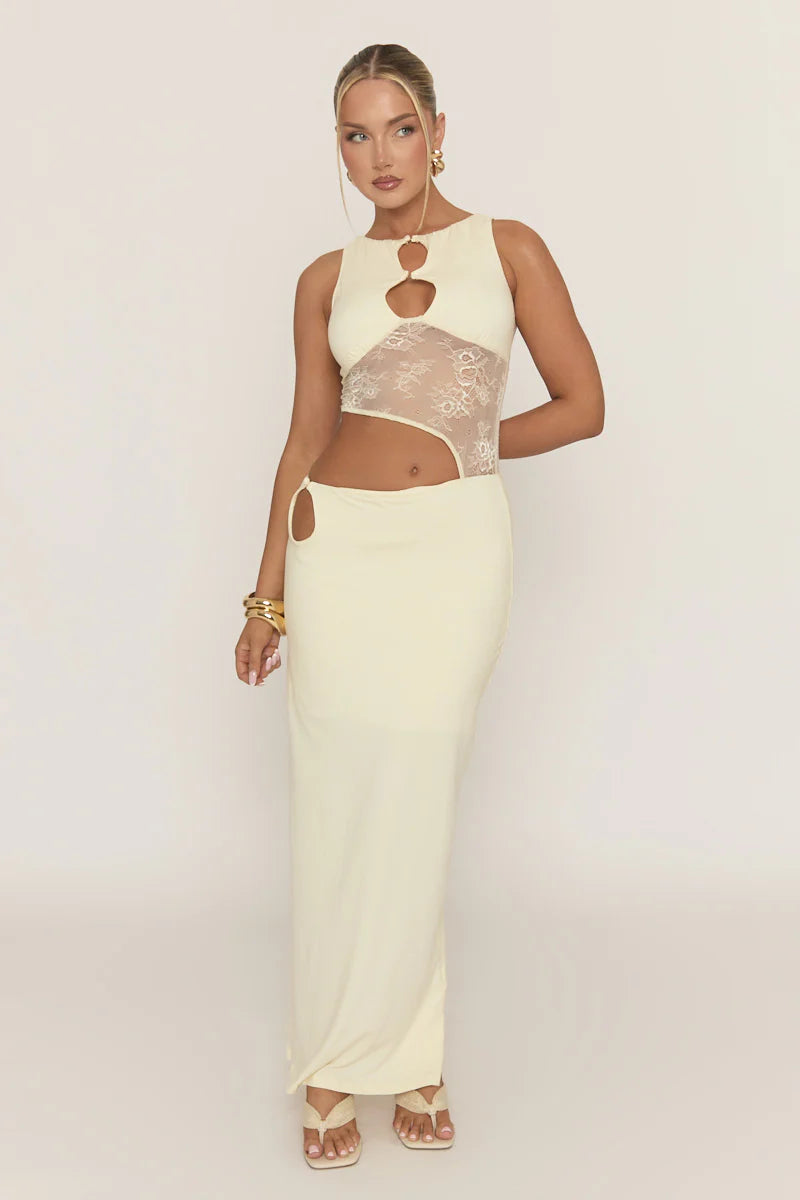 Yellow Lace Cut Out Maxi Dress - Odessa
