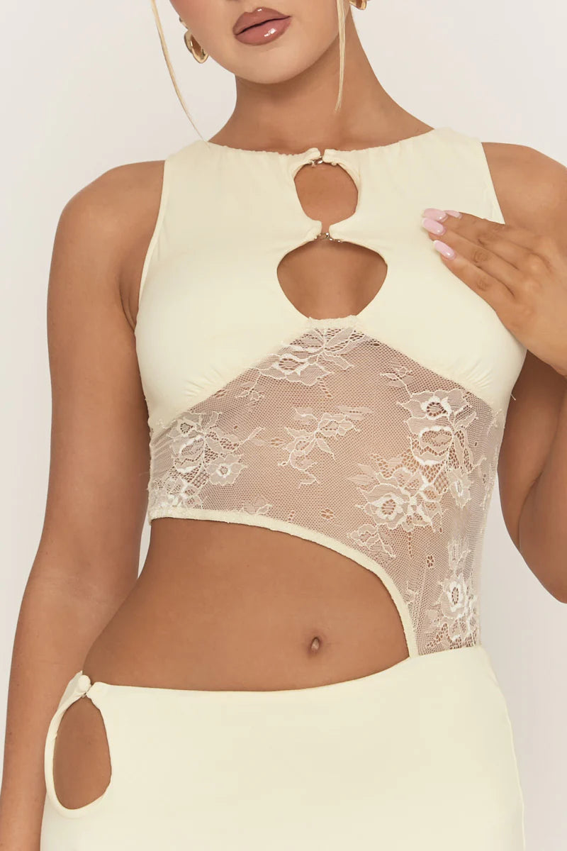 Yellow Lace Cut Out Maxi Dress - Odessa