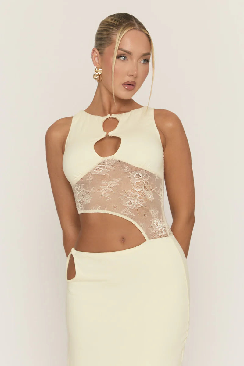 Yellow Lace Cut Out Maxi Dress - Odessa