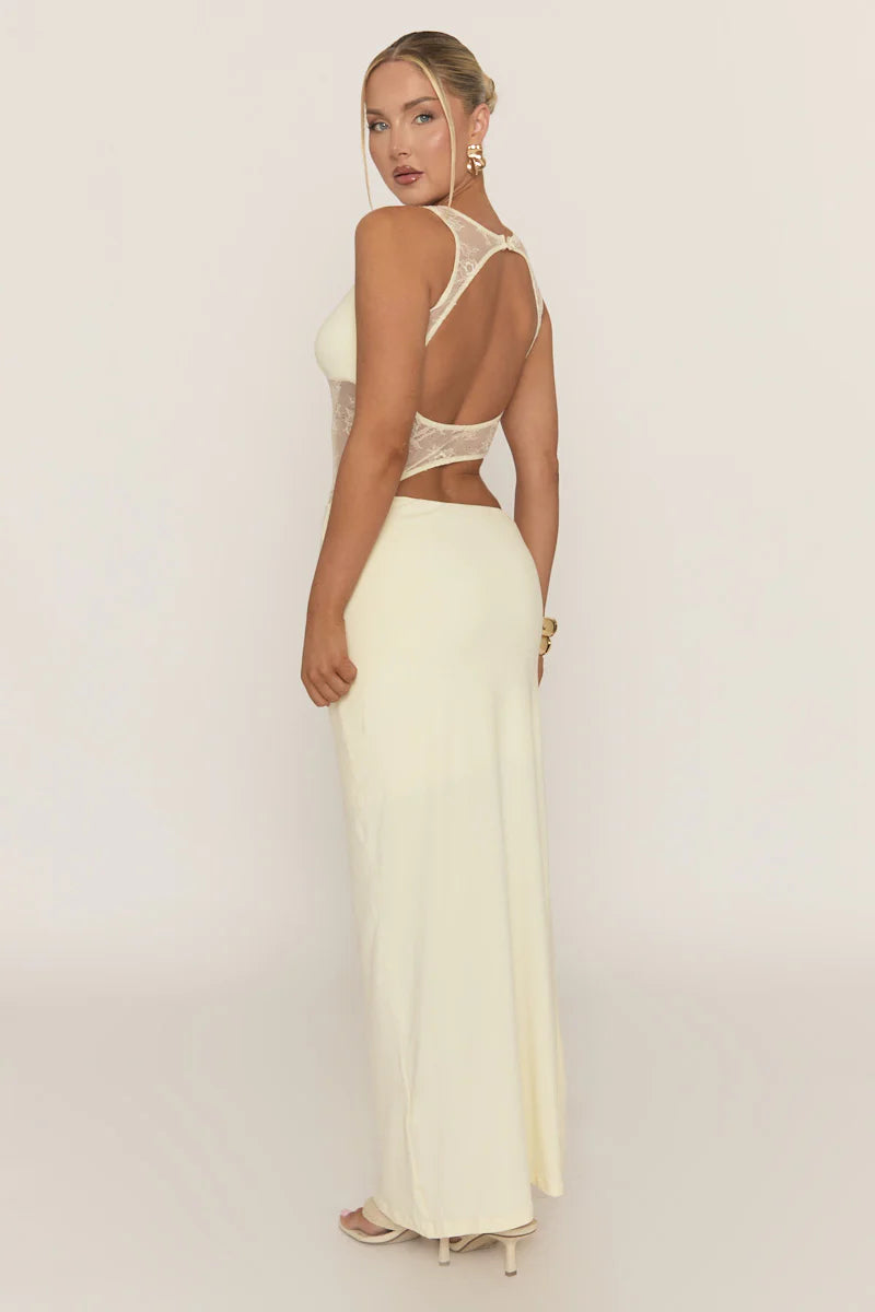 Yellow Lace Cut Out Maxi Dress - Odessa