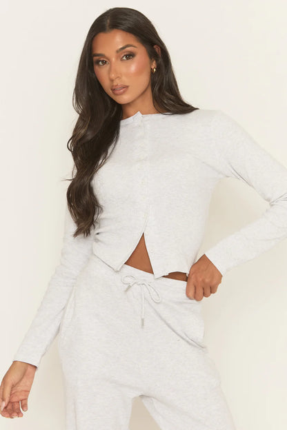 Button Front Long Sleeve Top and Trouser Co-Ord Set - Izzabelle