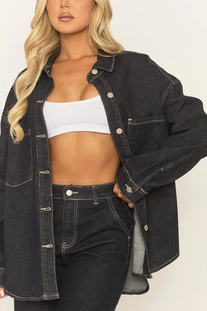 Indigo Denim Contrast Stitch Wide Leg Jeans - Reene