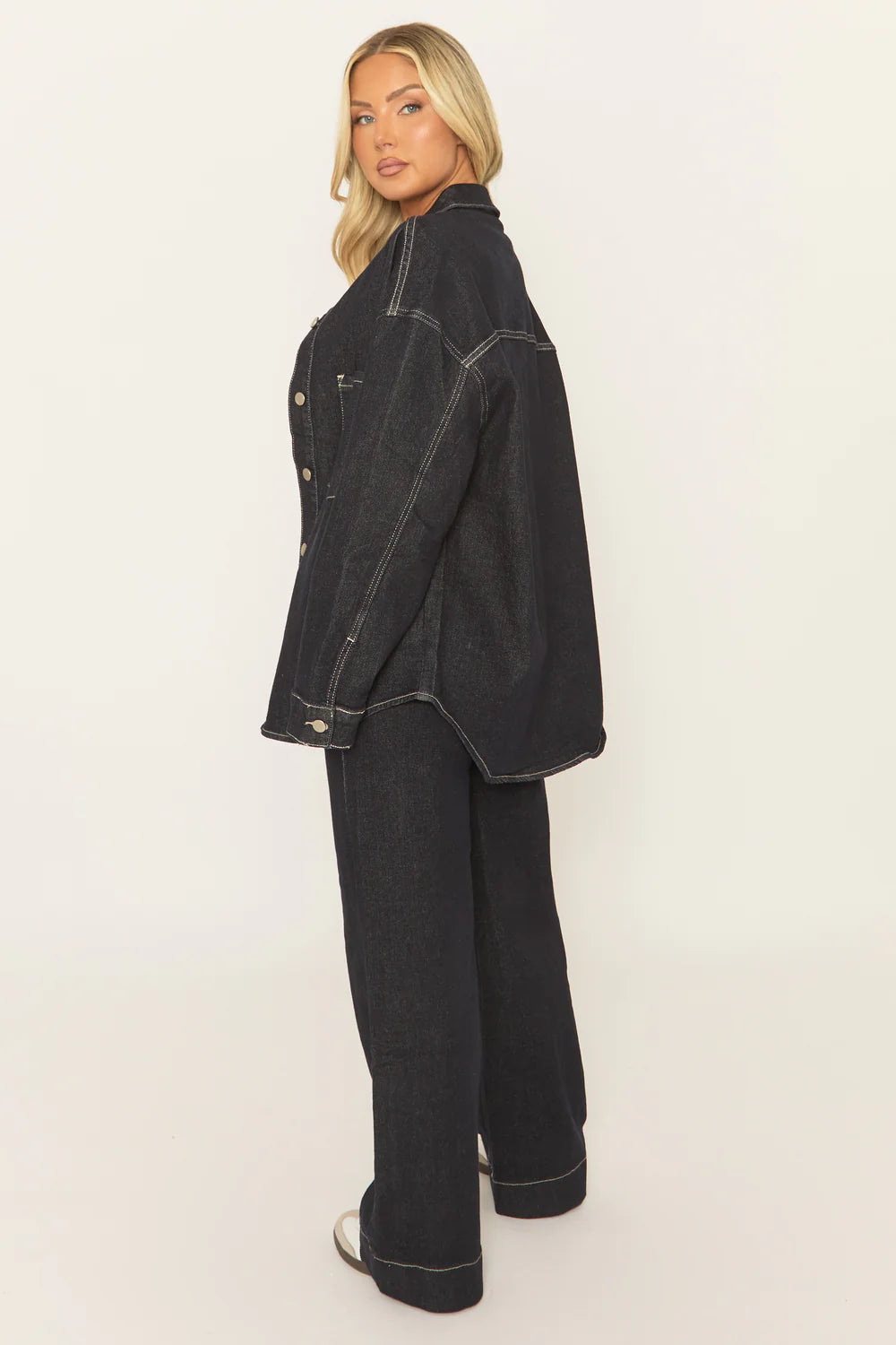 Indigo Denim Contrast Stitch Wide Leg Jeans - Reene