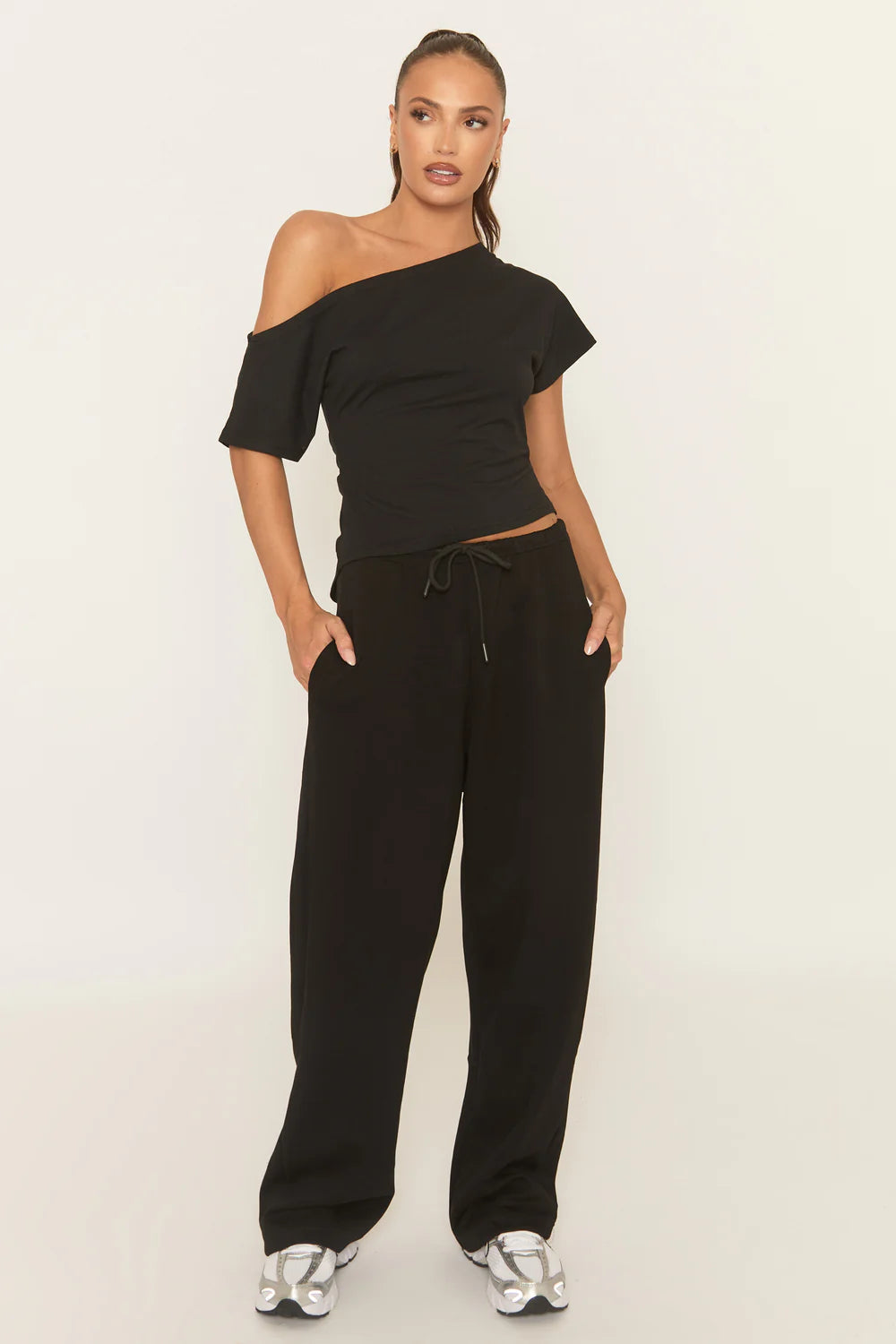Thin Drawstring Waistband Wide Leg Trousers - Jamilya