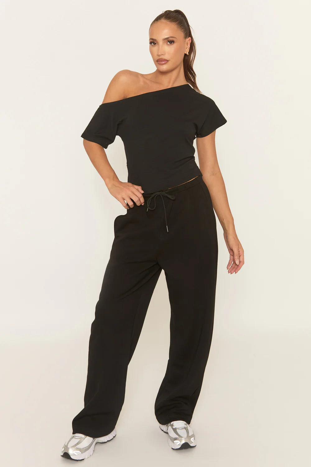 Thin Drawstring Waistband Wide Leg Trousers - Jamilya