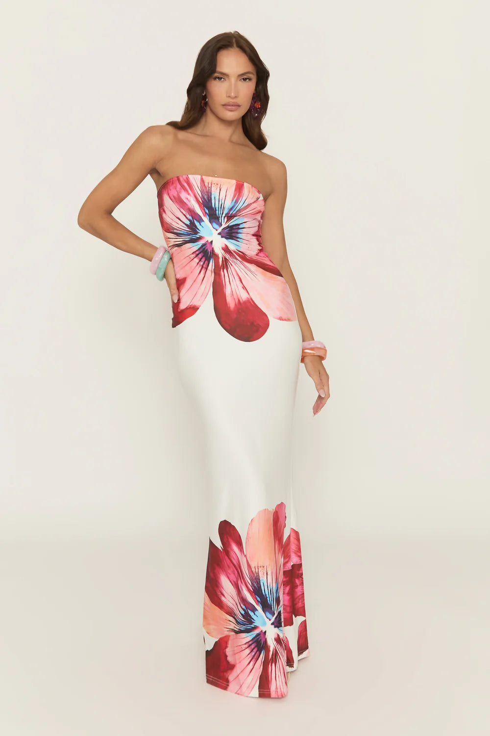 White Floral Bandeau Maxi Dress - Tenita