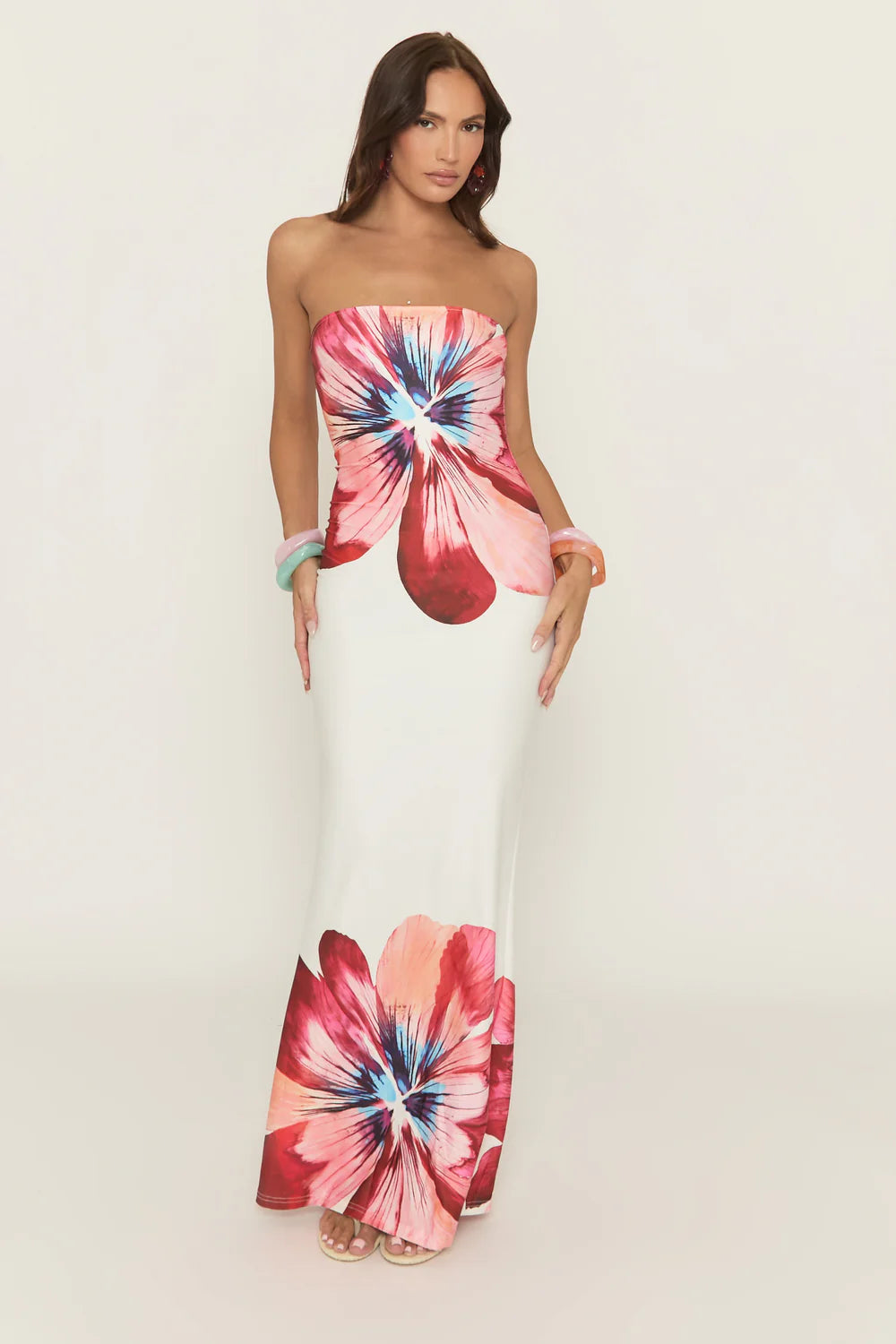 White Floral Bandeau Maxi Dress - Tenita