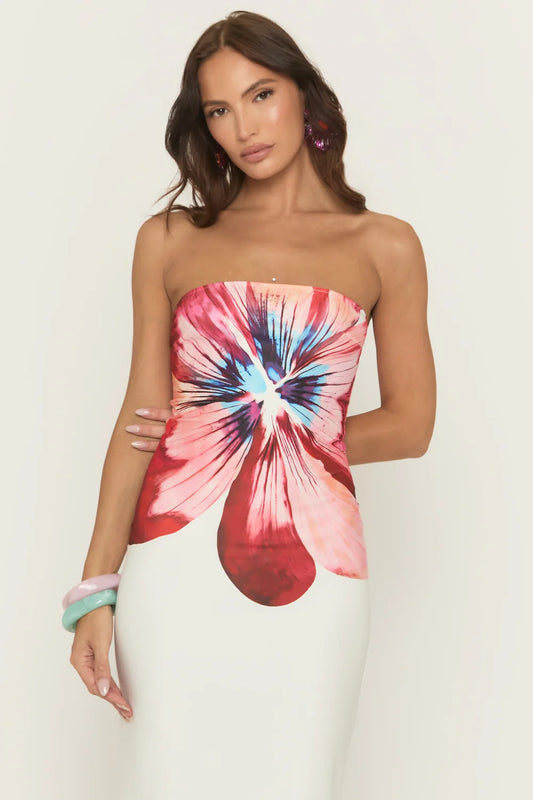 White Floral Bandeau Maxi Dress - Tenita