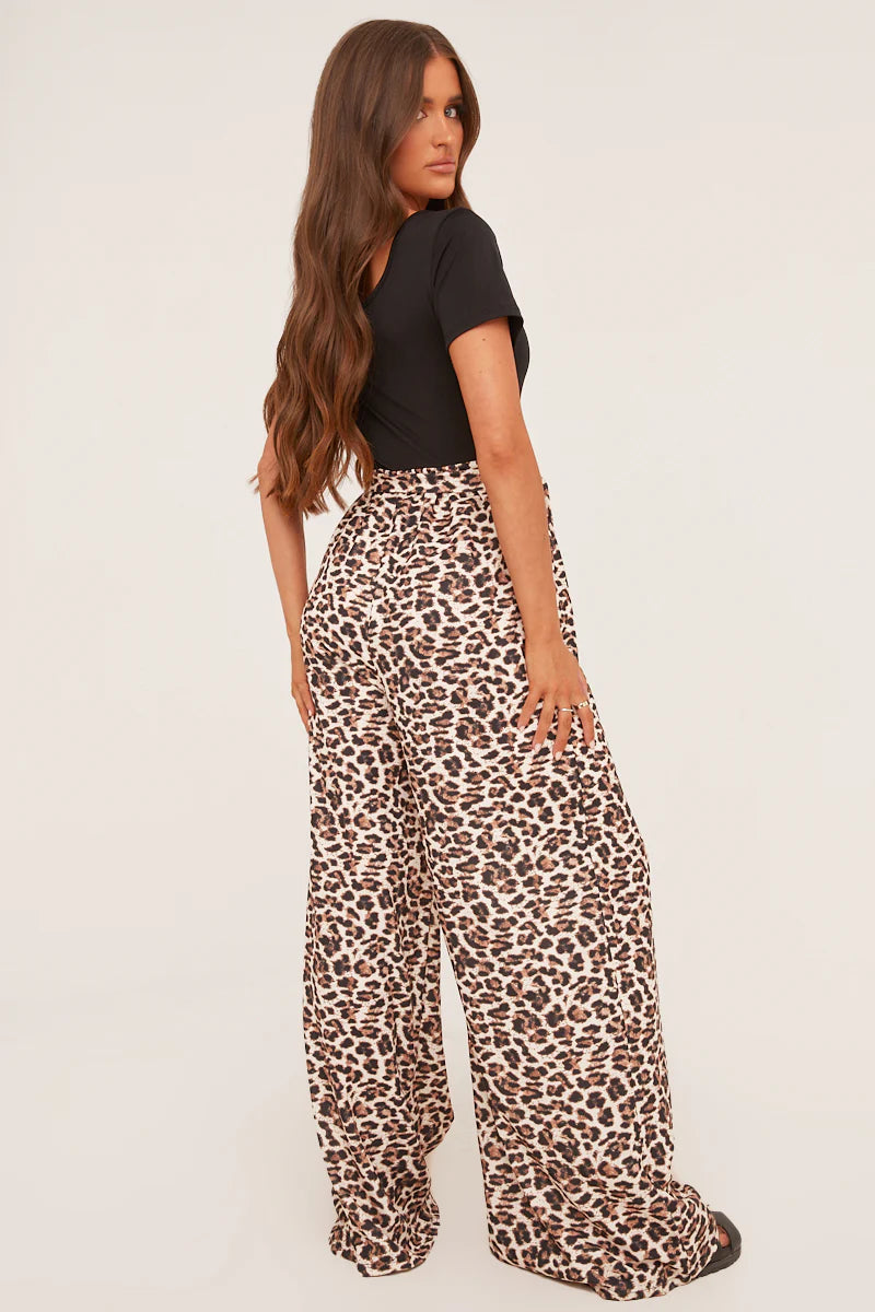 Black Leopard Print Round Neck Jumpsuit - Lewis