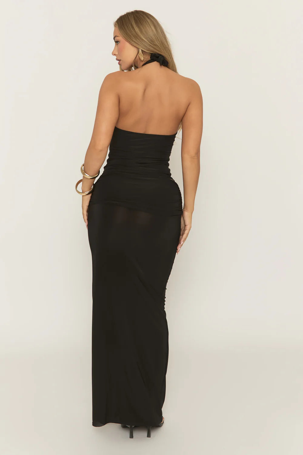 Black Gold Trim Bodysuit and Maxi Skirt Co-ord Set - Lunette