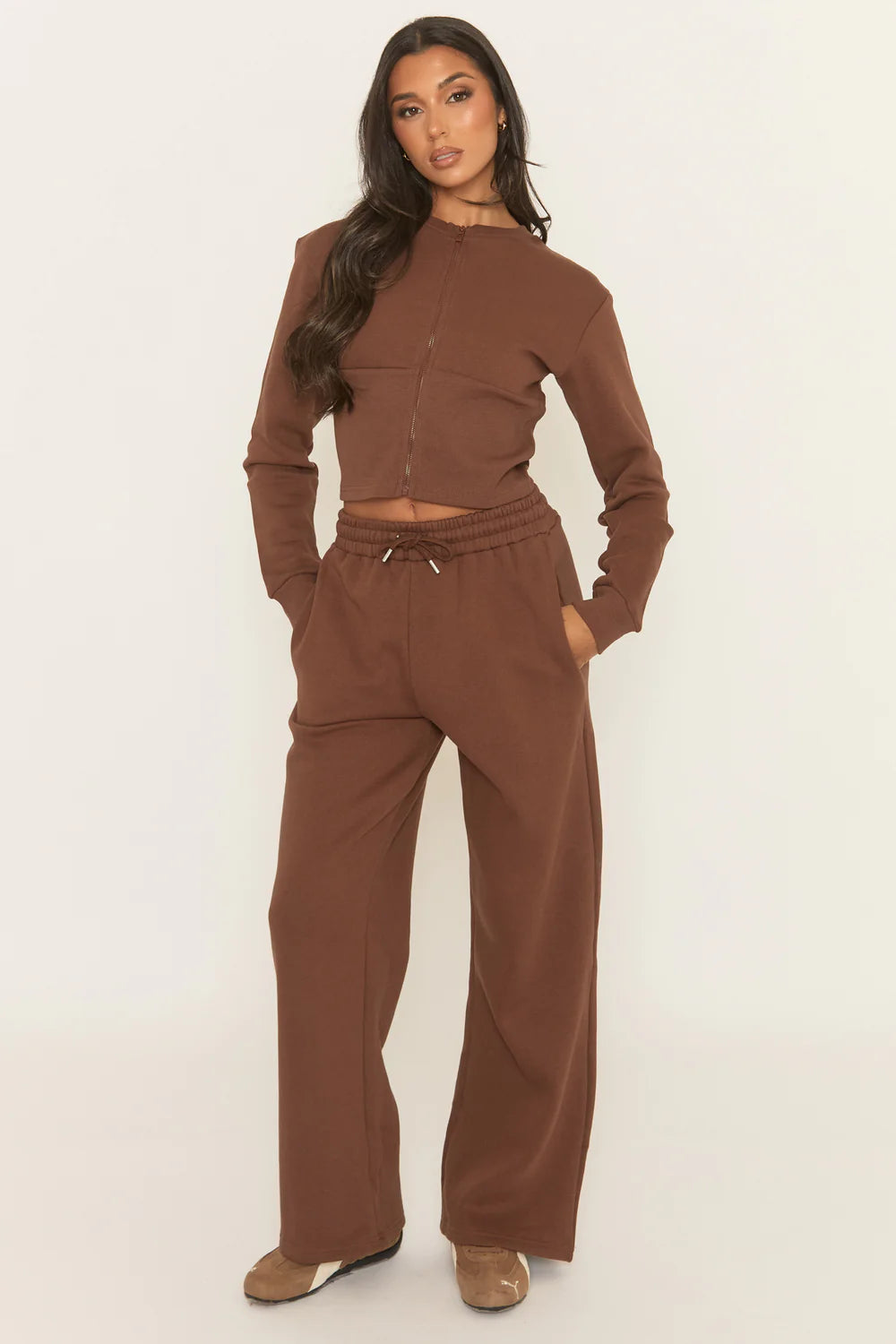 Chocolate Zip Through Loungewear Set - Laurye