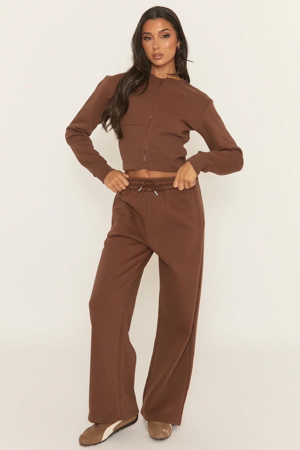 Chocolate Zip Through Loungewear Set - Laurye