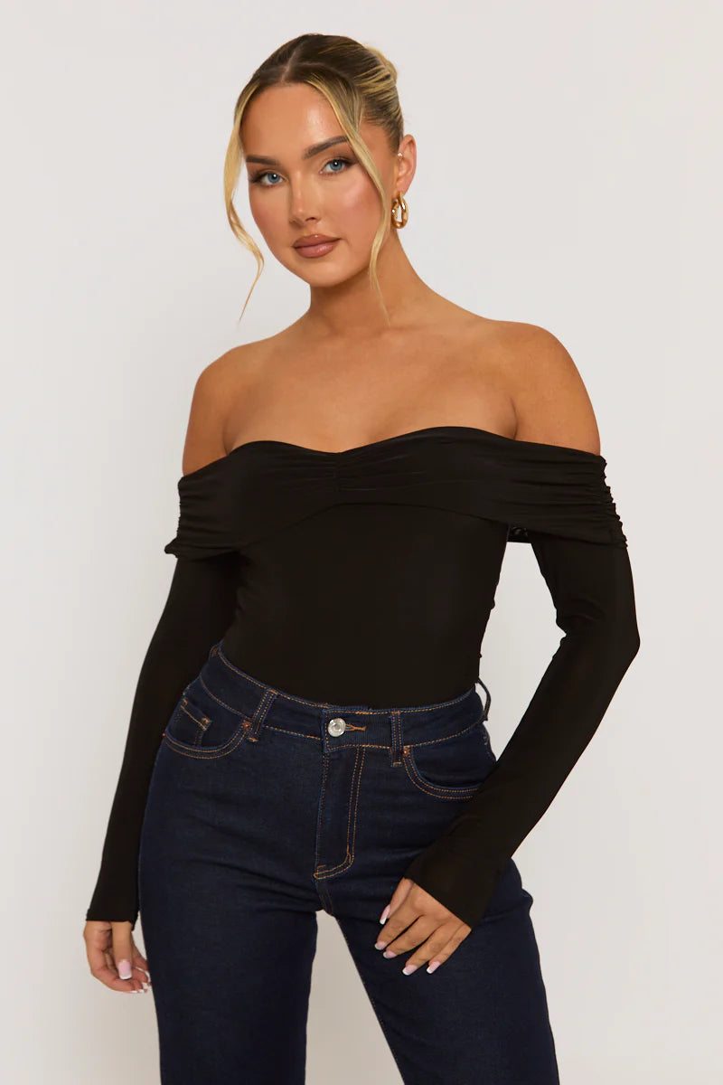 Black Twist Bardot Bodysuit - Luiza