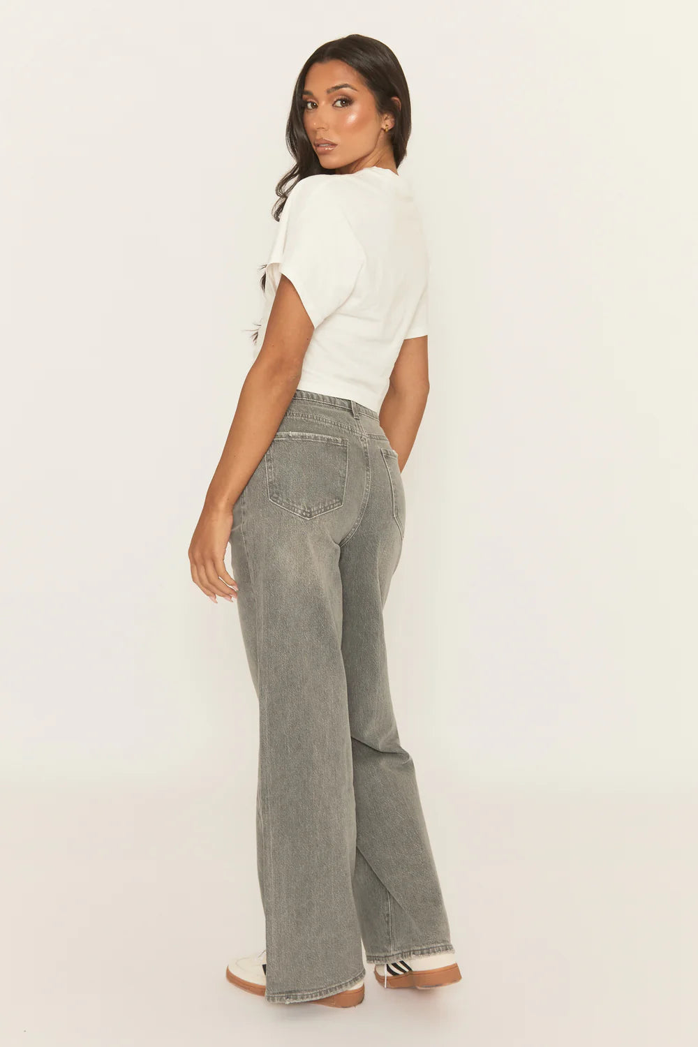 Acid Wash Grey Wide Leg Jeans - Jelara