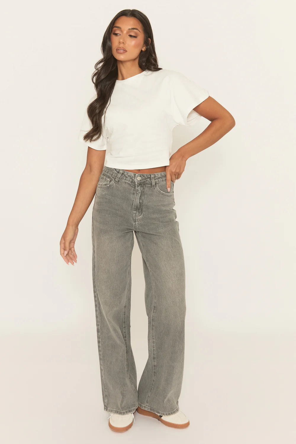Acid Wash Grey Wide Leg Jeans - Jelara
