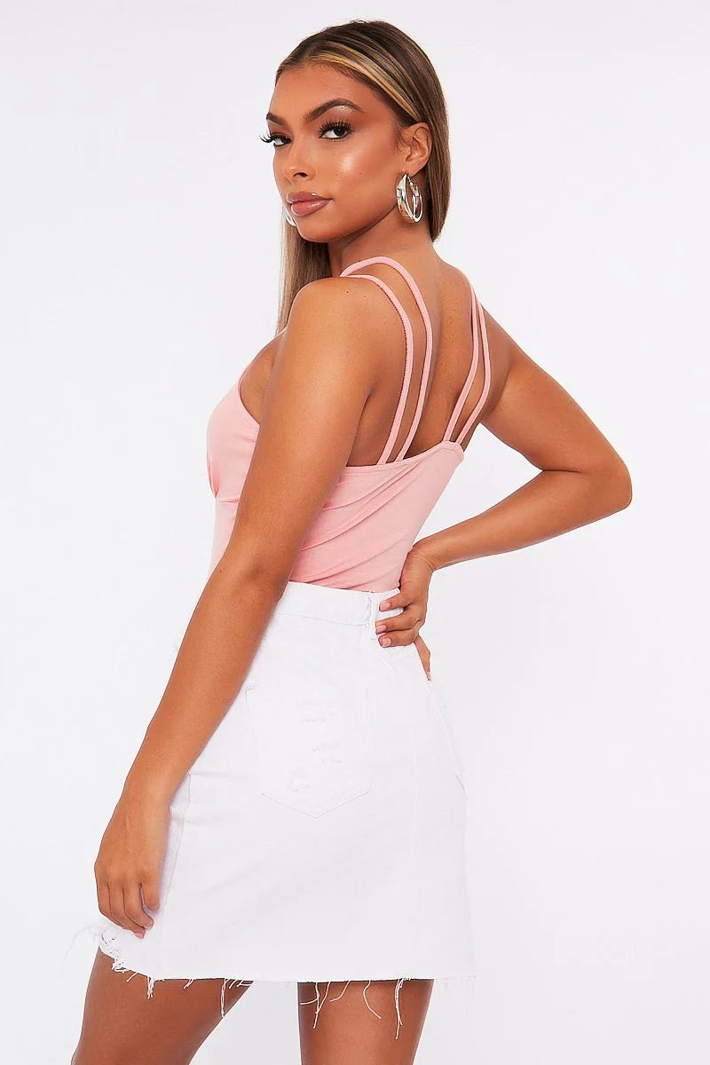 Pink Lace Up Front Bodysuit - Gea