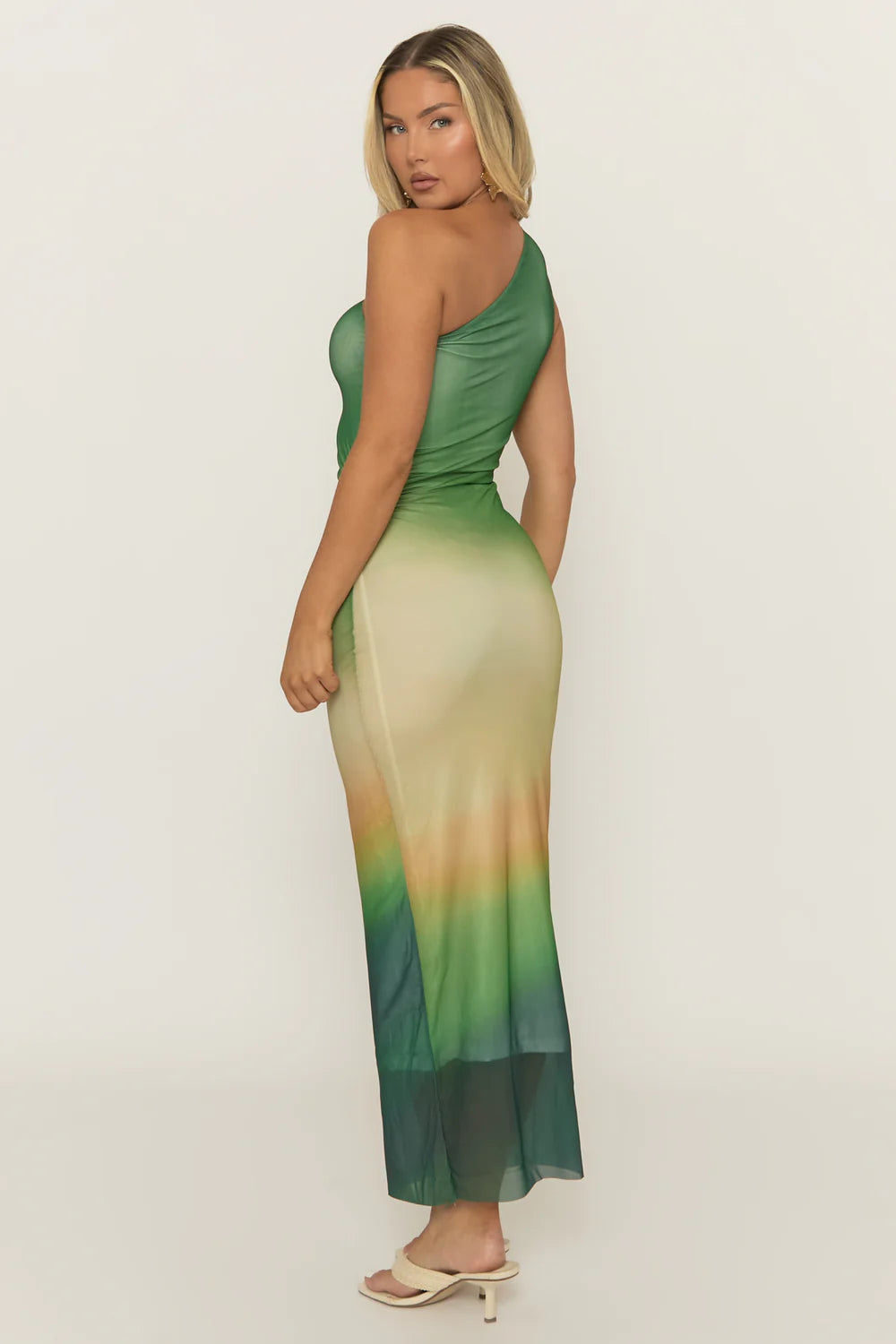 Green One Shoulder Mesh Maxi Dress - Arlowe