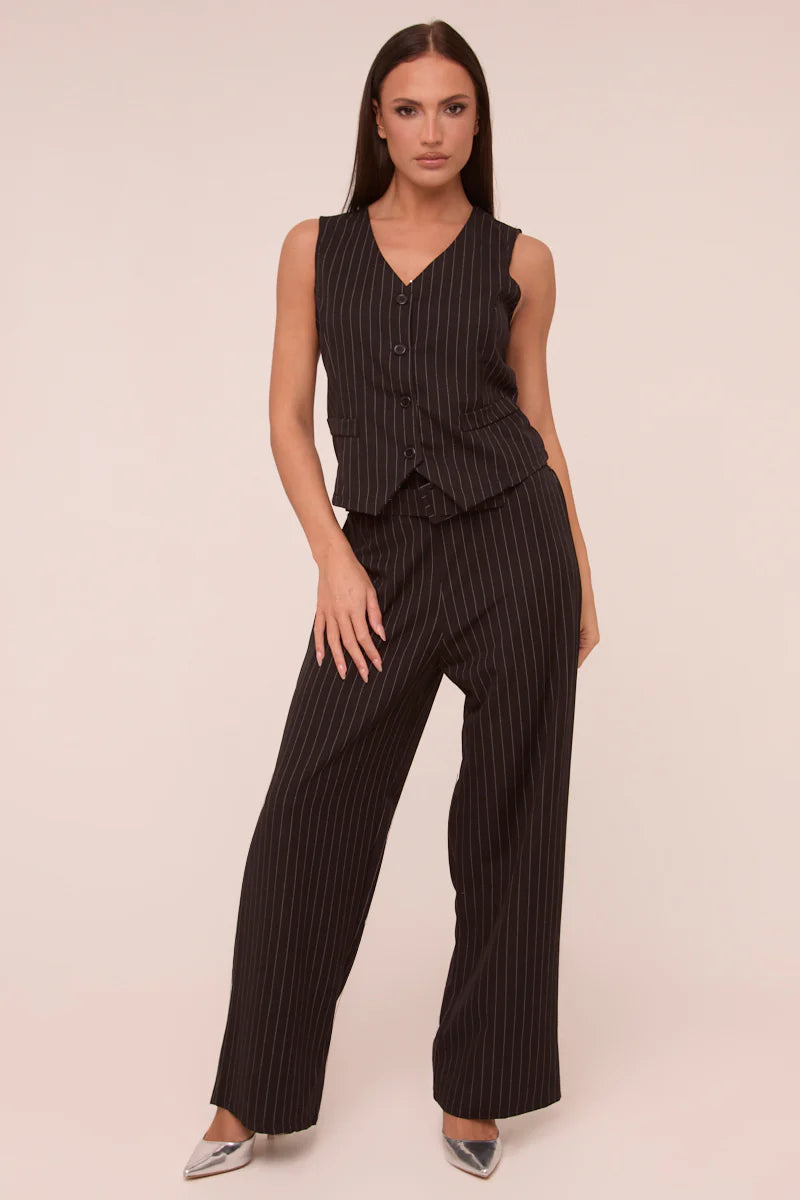 Black Pin Stripe Straight Leg Trousers - Ebba
