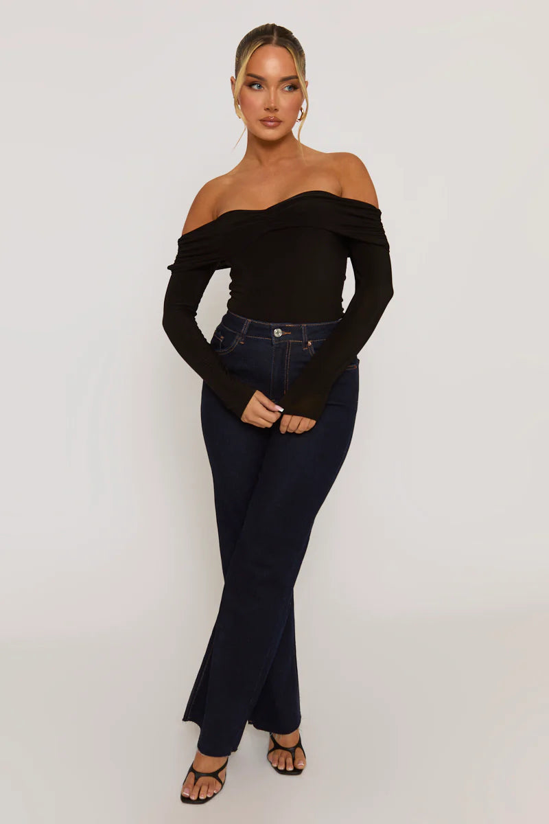 Black Twist Bardot Bodysuit - Luiza