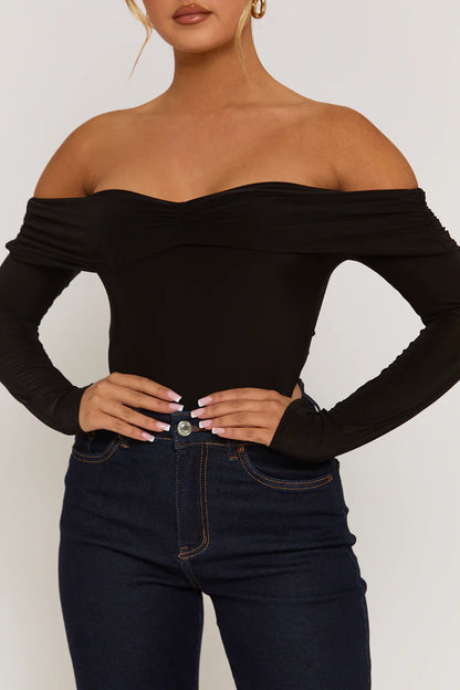 Black Twist Bardot Bodysuit - Luiza