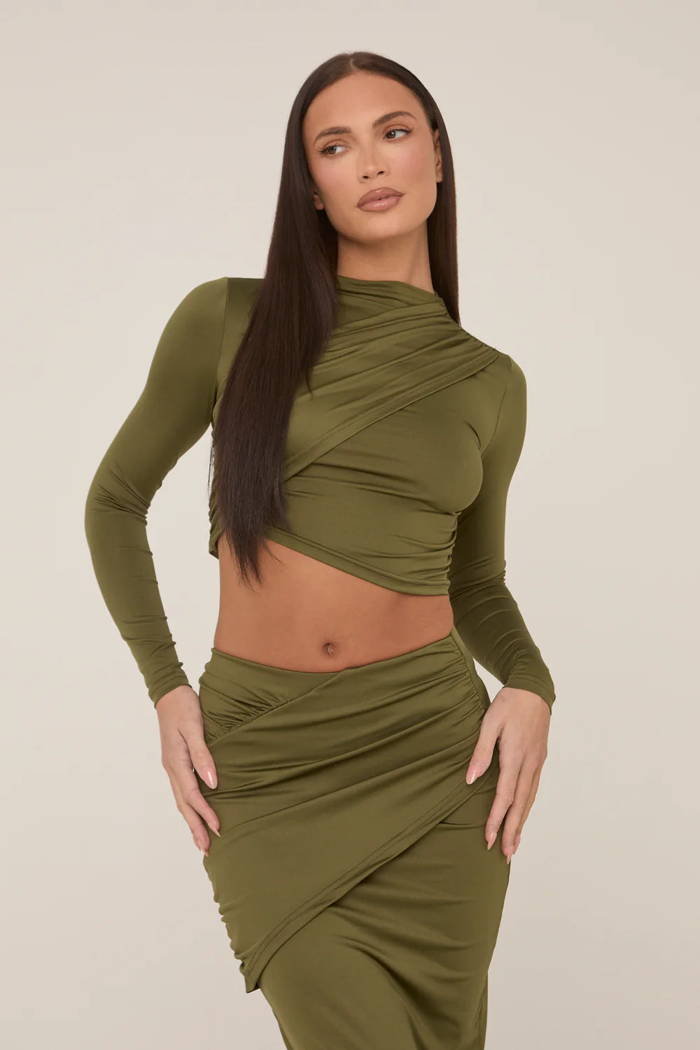 Khaki Wrap Detail Maxi Skirt Co-ord - Eleanor