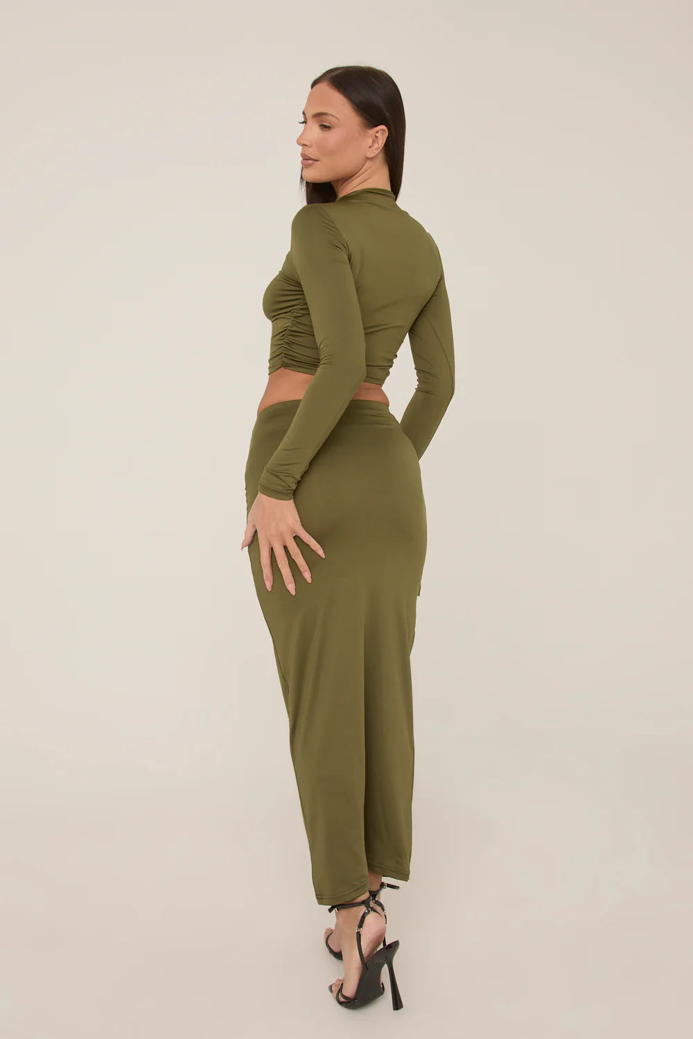 Khaki Wrap Detail Maxi Skirt Co-ord - Eleanor