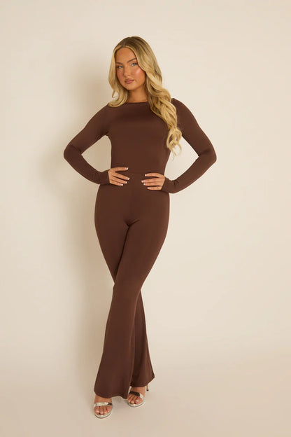 Chocolate Long Sleeve Jumpsuit - Hilda