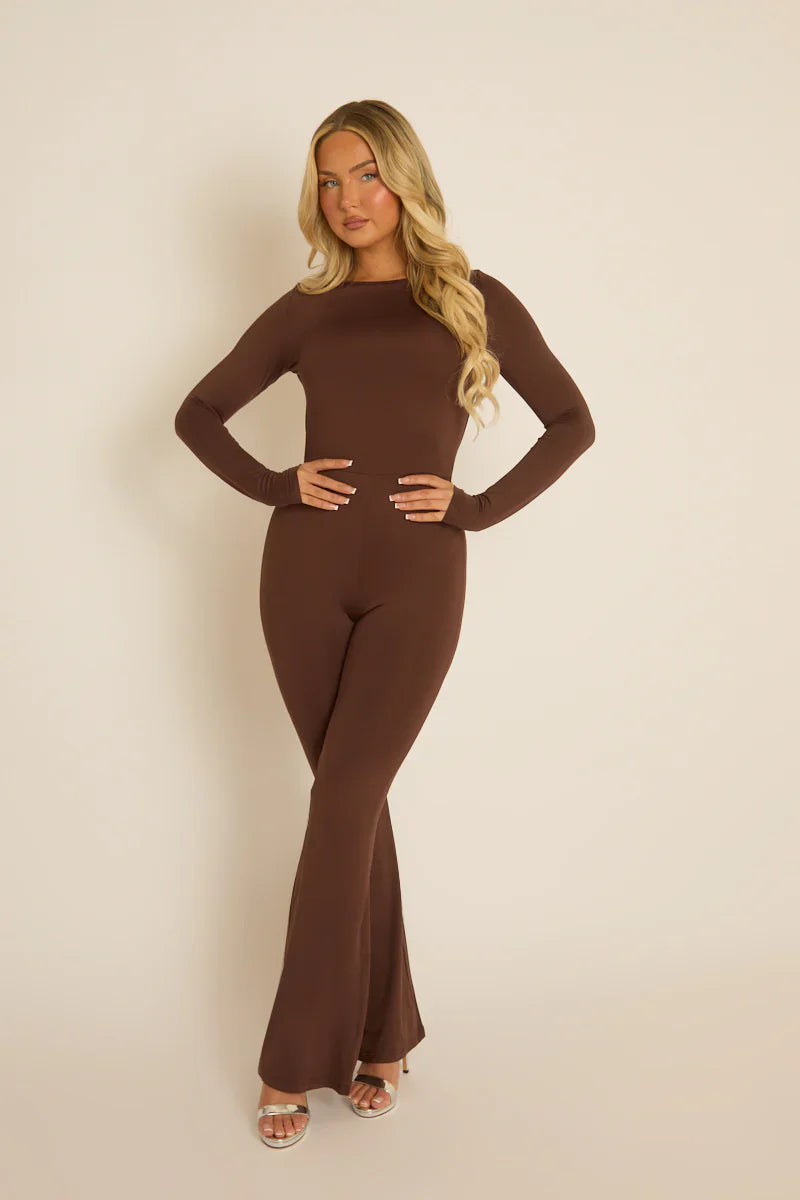 Chocolate Long Sleeve Jumpsuit - Hilda